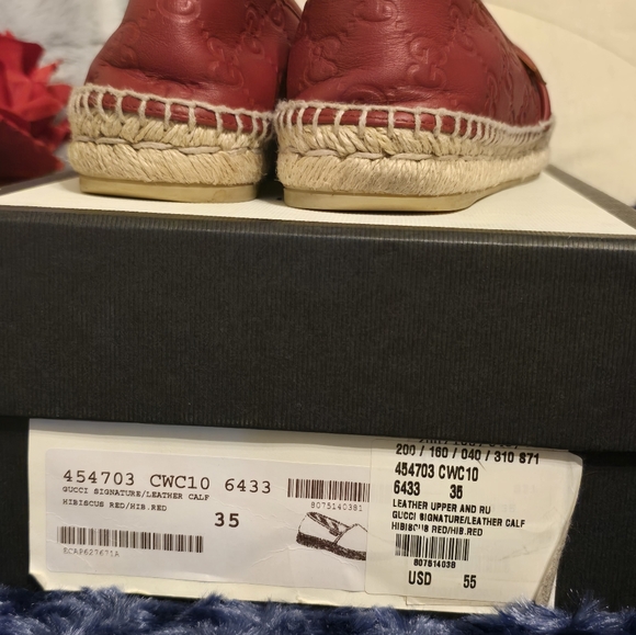 GUCCI Espadrilles Leather Slip-On, Size 35 In Red Authentic With Box - Picture 4 of 16